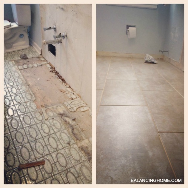 Bathroom reno- Tile before and progress