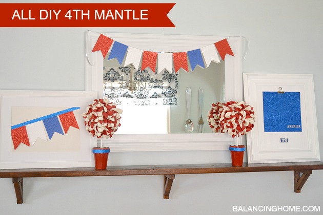 All DIY mantle with American Crafts glitter paper and tape and balloon topiary