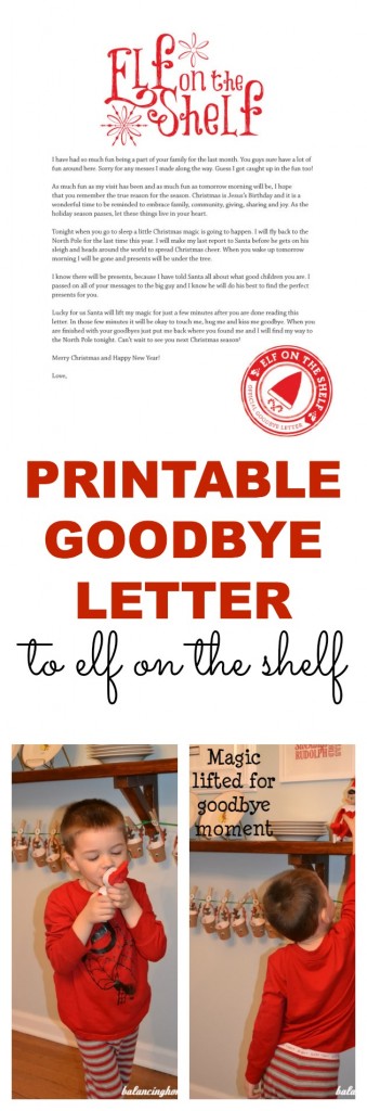 A printable goodbye letter for Elf on the Shelf. Perfect way to wrap up all the fun--even has a reminder about the reason for the season. A MUST HAVE if you do Elf on the Shelf.